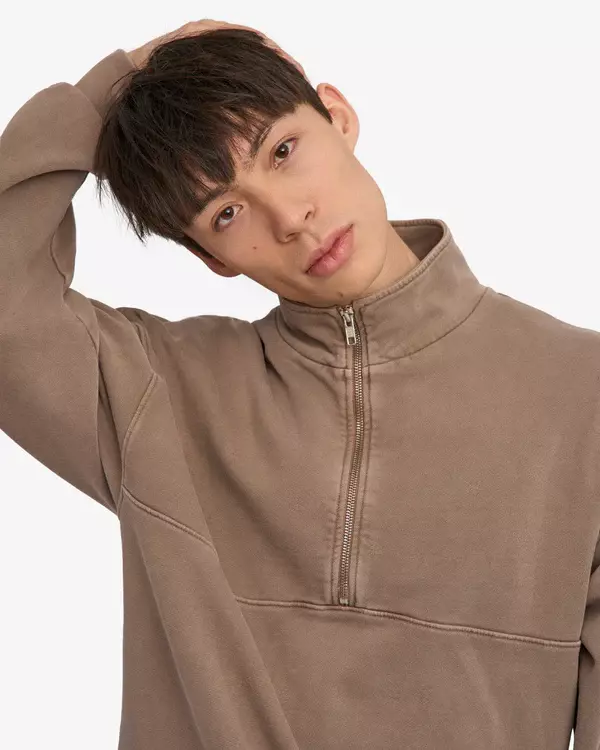Colorful Standard Organic Quarter Zip Unisex Faded Khaki